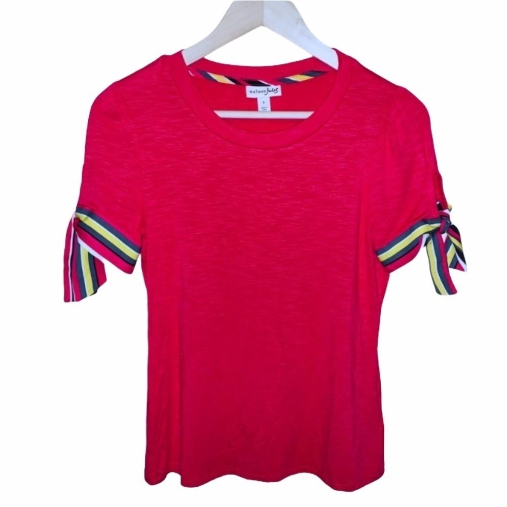 EUC Maison Jules Pink Striped Bow Detail T-shirt